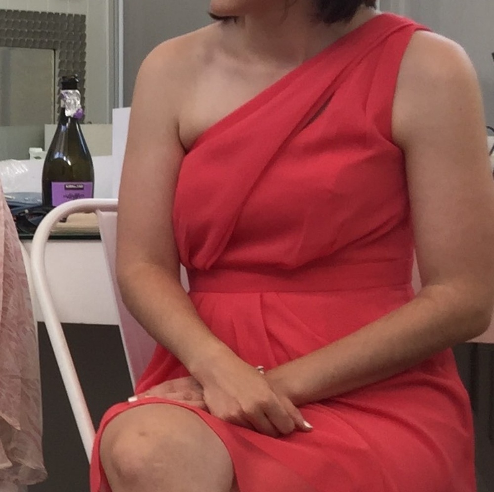 One-shoulder bridesmaid dress in guava